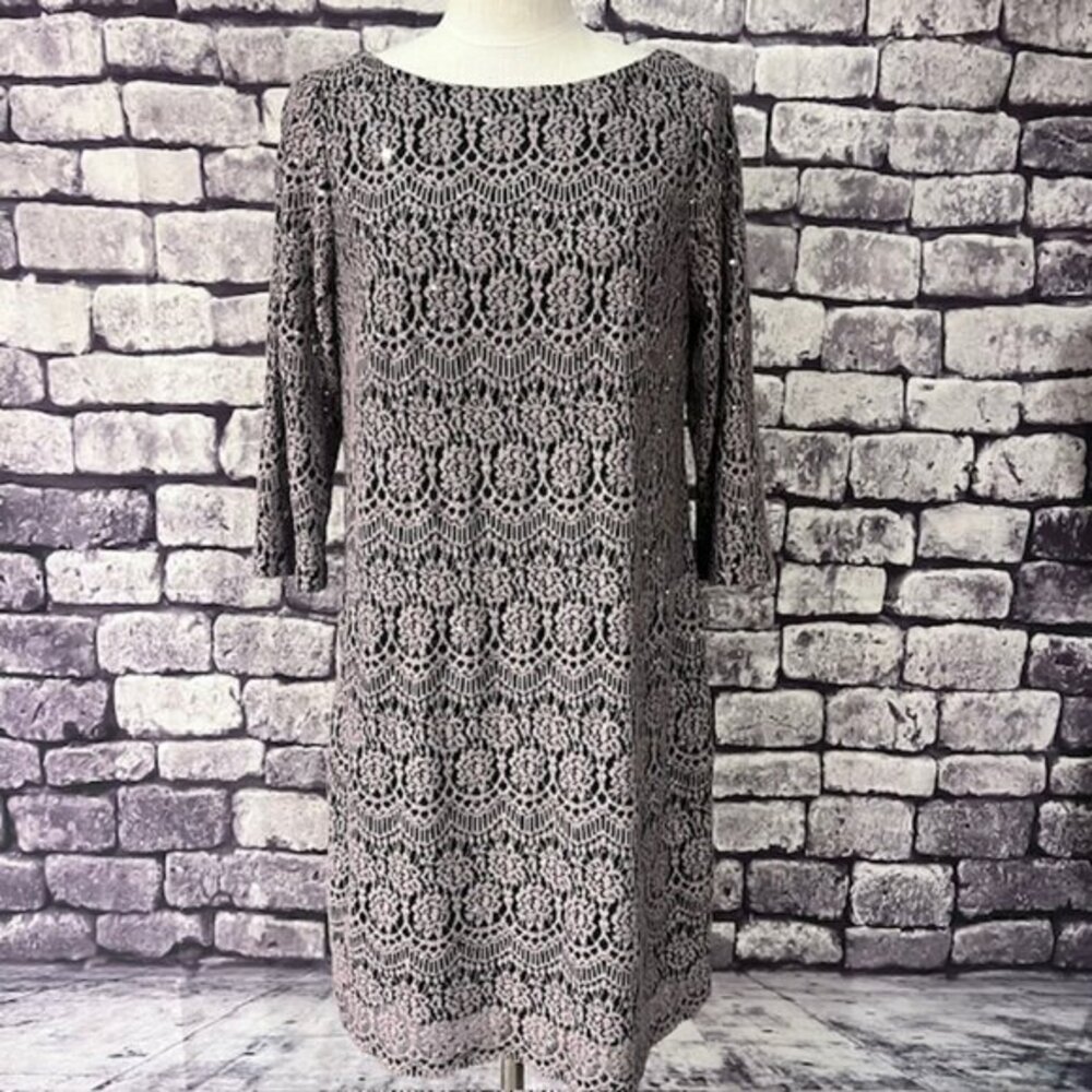 Jessica H. Taupe & Black 3/4 Sleeve Dress Size 16